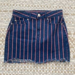 AE Red and White Striped Denim Hi-Rise Mini Skirt